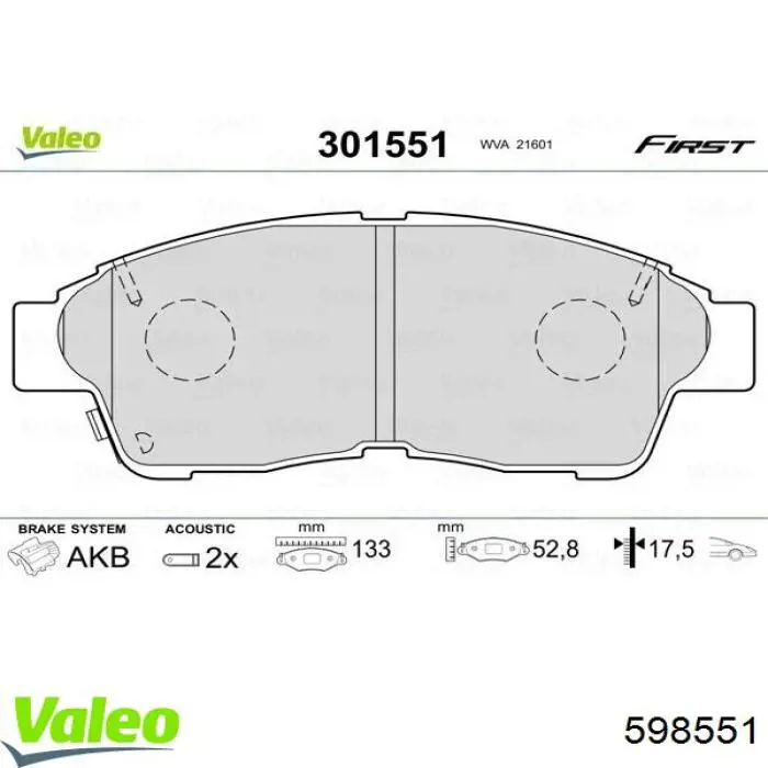 598551 VALEO pastillas de freno delanteras