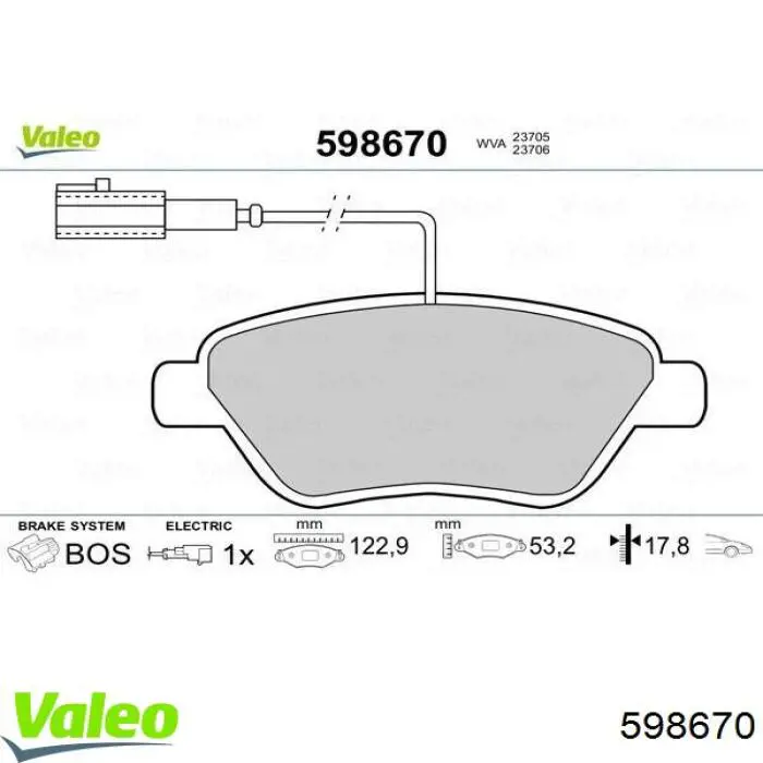 598670 VALEO pastillas de freno delanteras