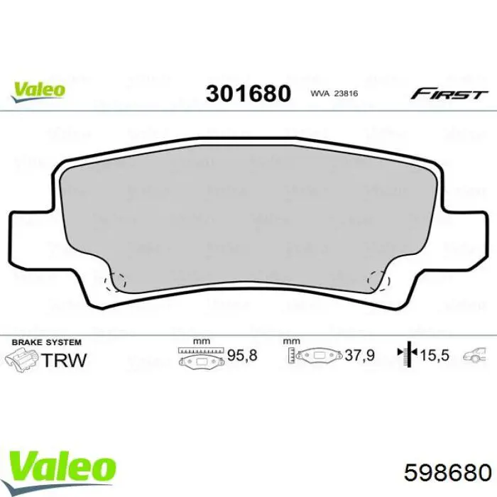 598680 VALEO pastillas de freno traseras