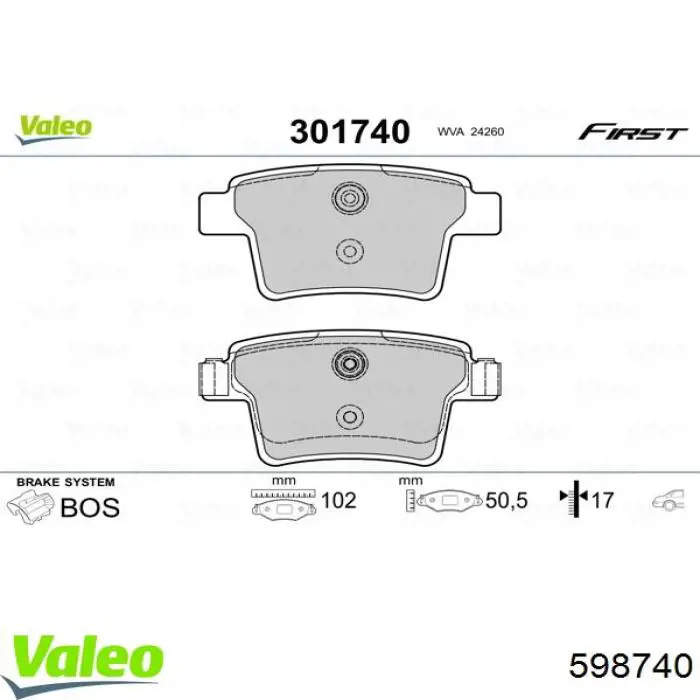 598740 VALEO pastillas de freno traseras