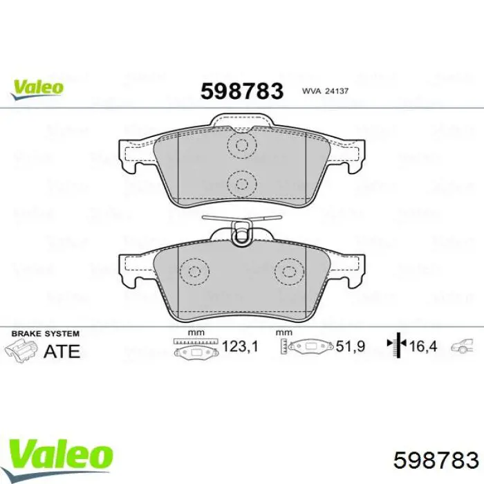 598783 VALEO pastillas de freno traseras