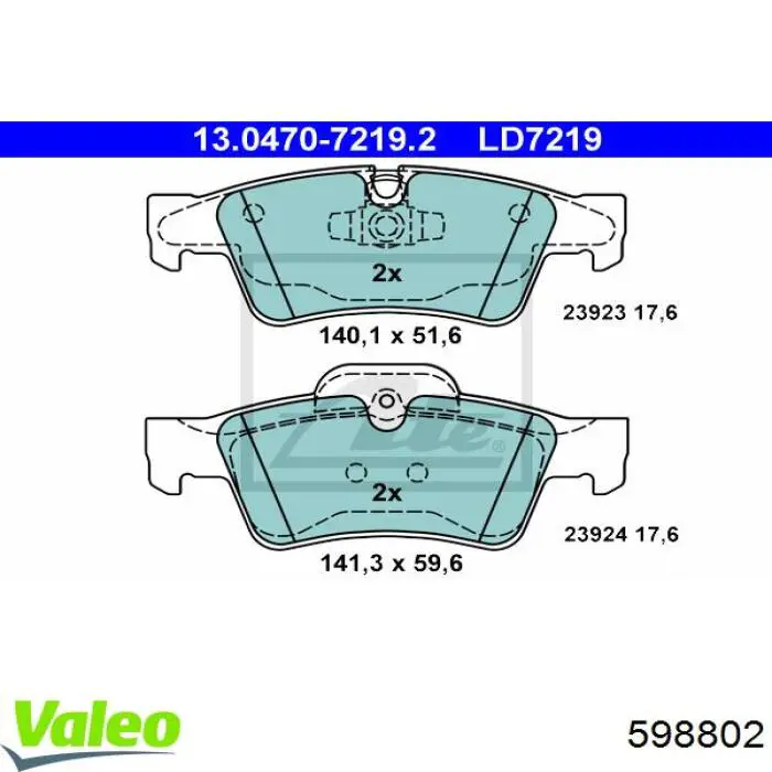 598802 VALEO pastillas de freno traseras