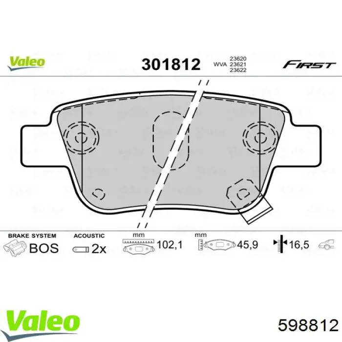 598812 VALEO pastillas de freno traseras