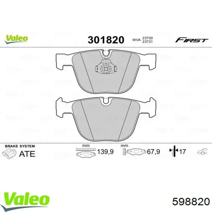 598820 VALEO pastillas de freno traseras