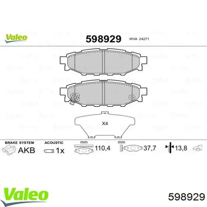 598929 VALEO pastillas de freno traseras