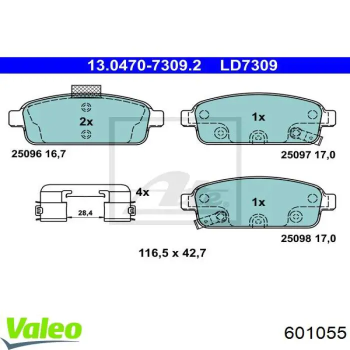 601055 VALEO pastillas de freno traseras