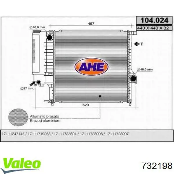 732198 VALEO radiador refrigeración del motor