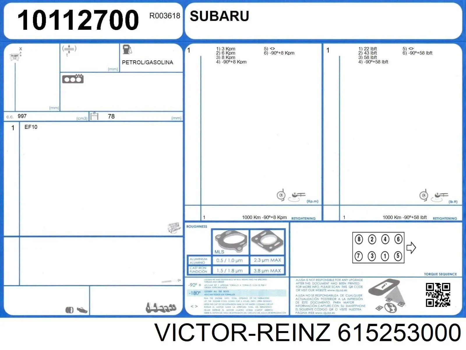 11044KA080 Subaru junta de culata