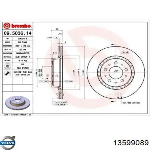 13599089 Volvo freno de disco delantero