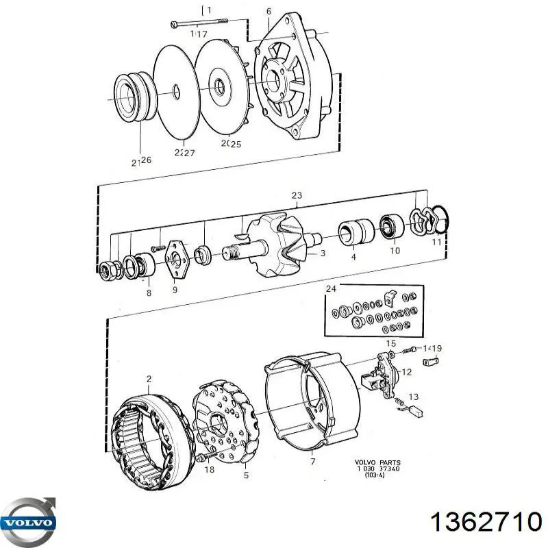 1362710 Volvo escobilla de carbón, alternador