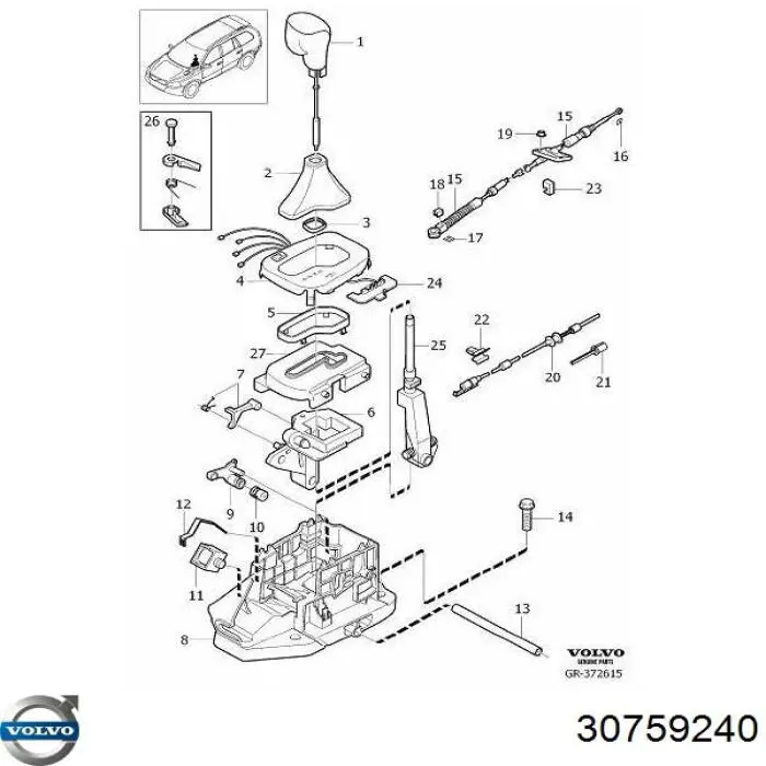  Cable de accionamiento, caja de cambios (selección de marcha) para Volvo XC90 