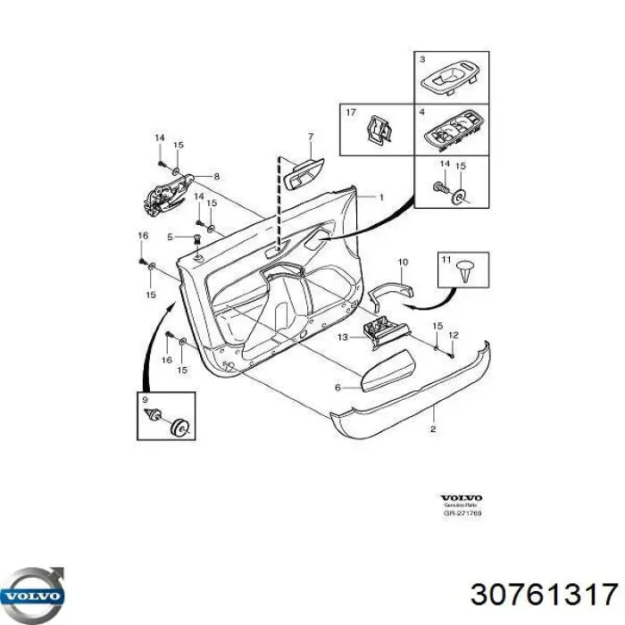  Manecilla de puerta, equipamiento habitáculo, izquierda delantera/trasera para Volvo XC90 