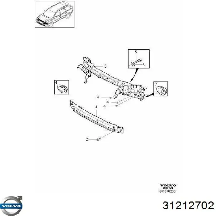  Soporte de radiador superior (panel de montaje para foco) para Volvo XC90 