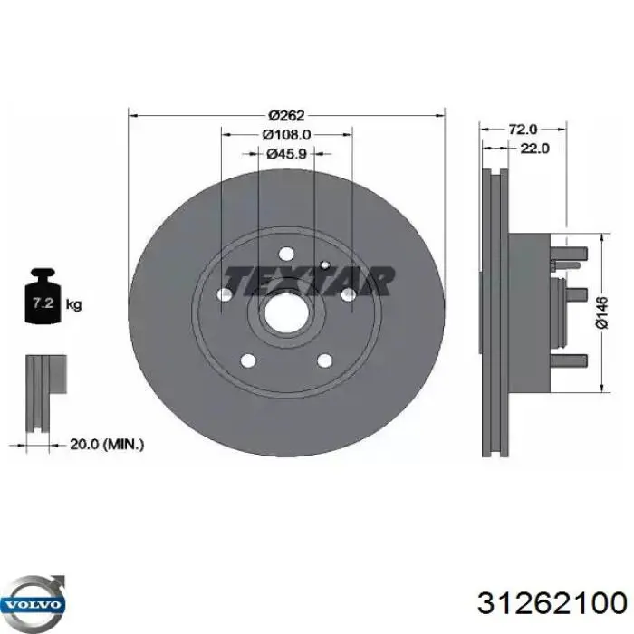 31262100 Volvo freno de disco delantero