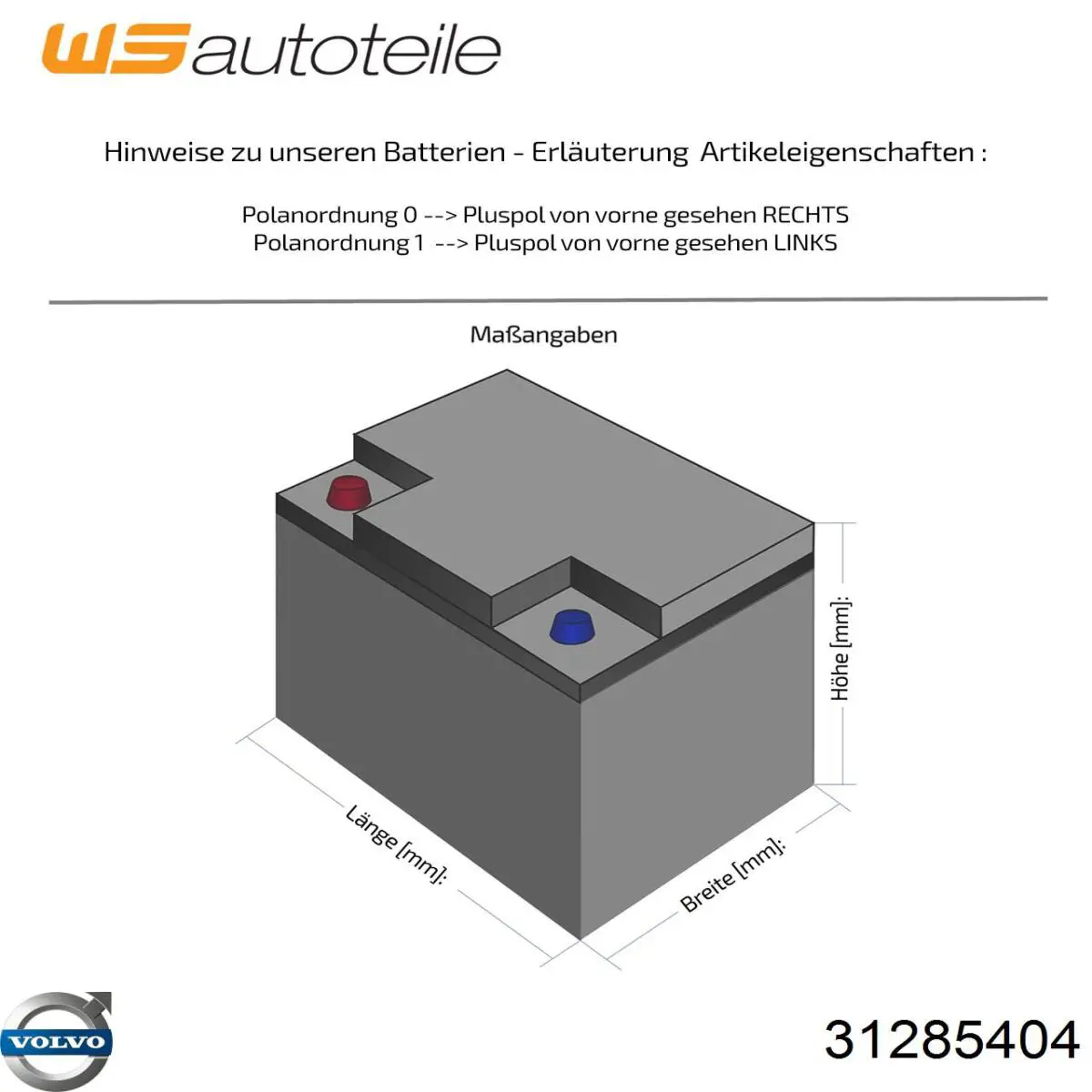 31285404 Volvo batería de arranque