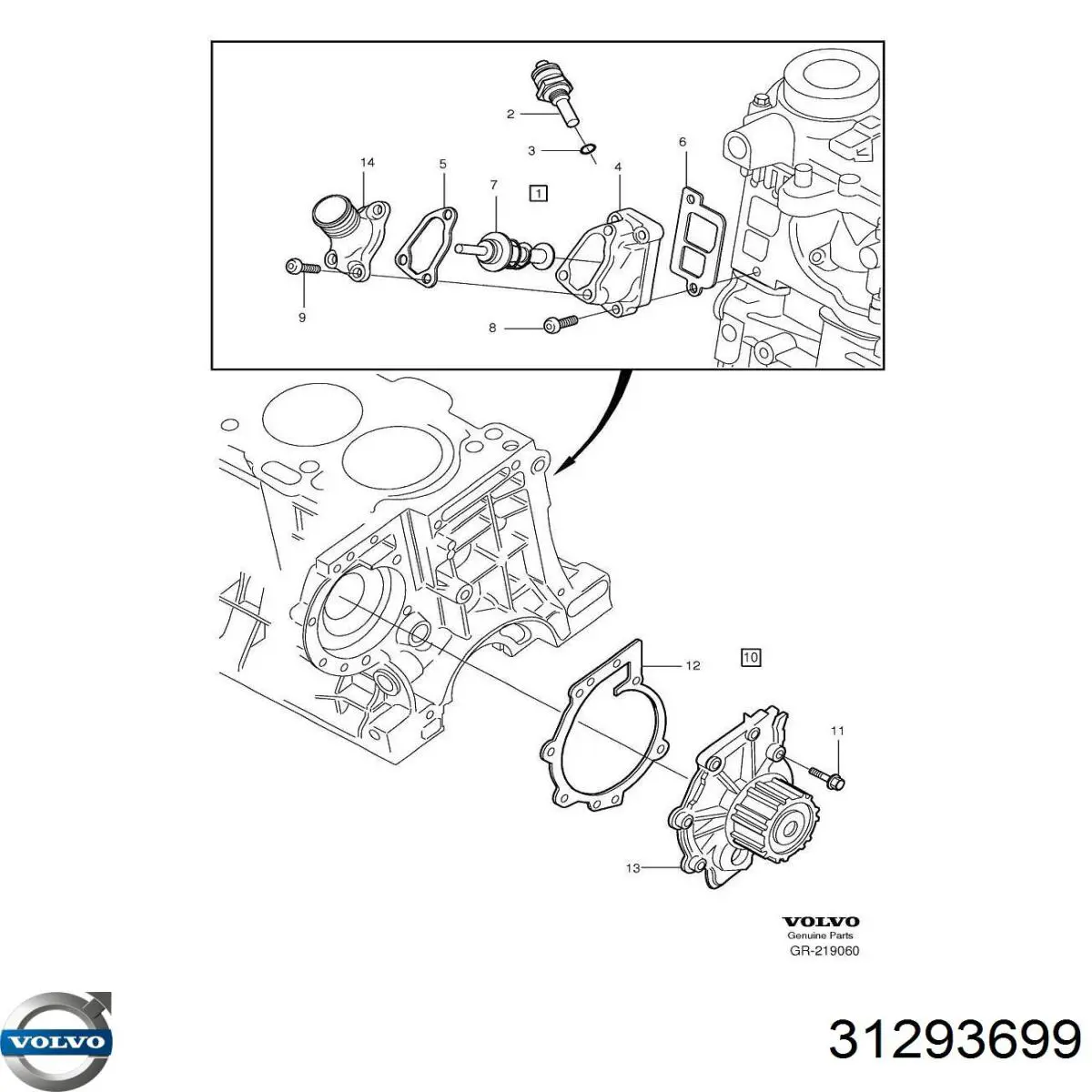 31293699 Volvo termostato, refrigerante