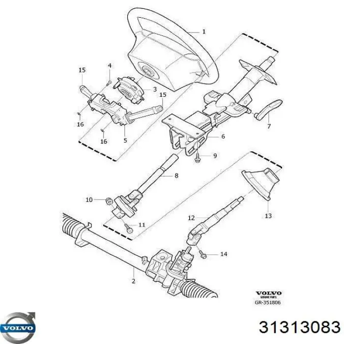 31313083 Volvo anillo airbag del volante