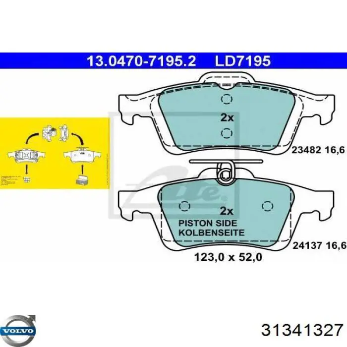 31341327 Volvo pastillas de freno traseras