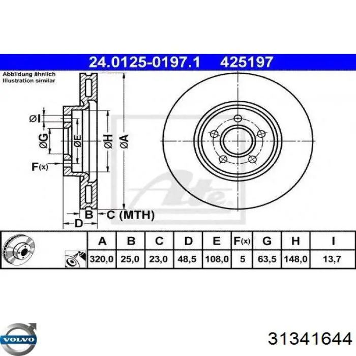 31341644 Volvo freno de disco delantero