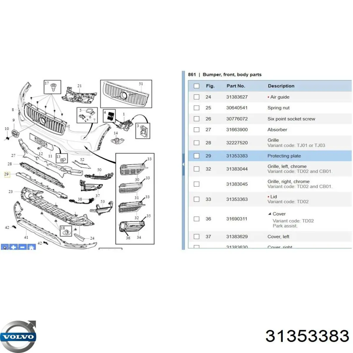  Listón embellecedor/protector, parachoques delantero para Volvo XC90 2 