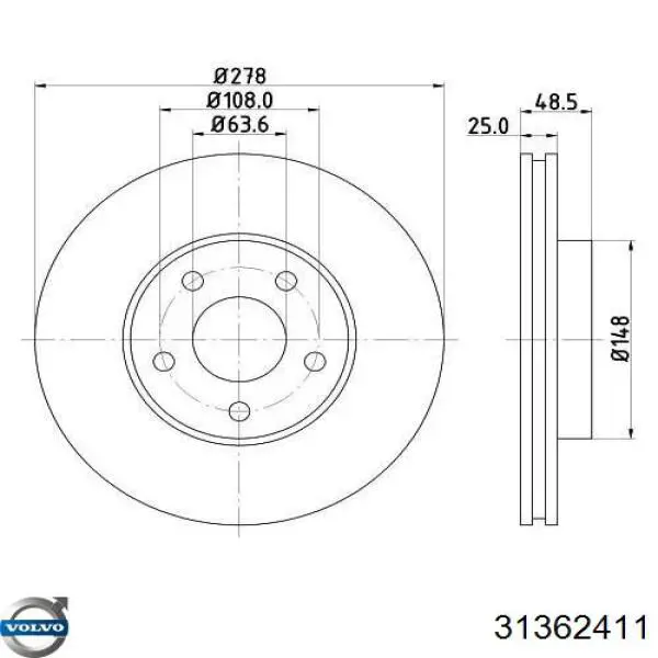 31362411 Volvo freno de disco delantero