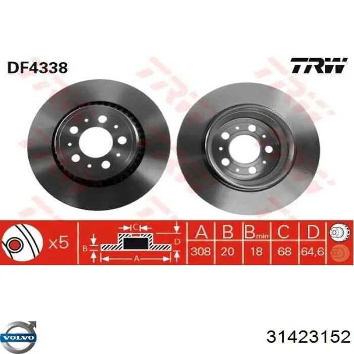 31423152 Volvo disco de freno trasero