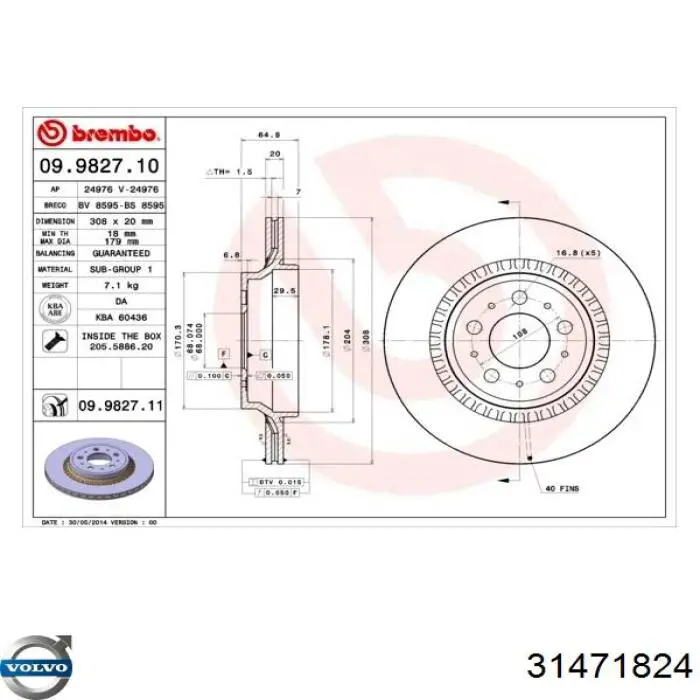 31471824 Volvo disco de freno trasero