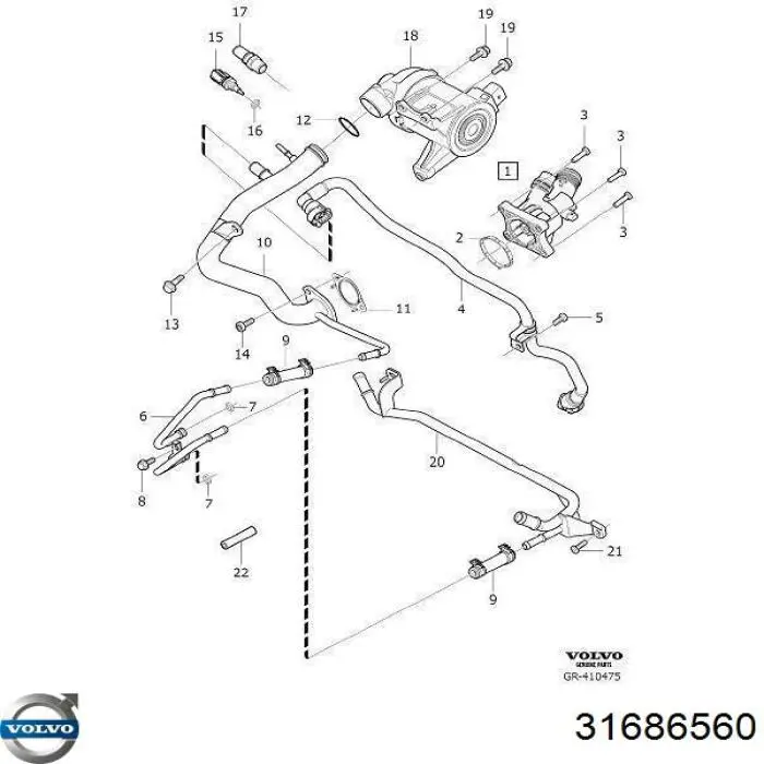  Caja del termostato para Volvo XC90 2 