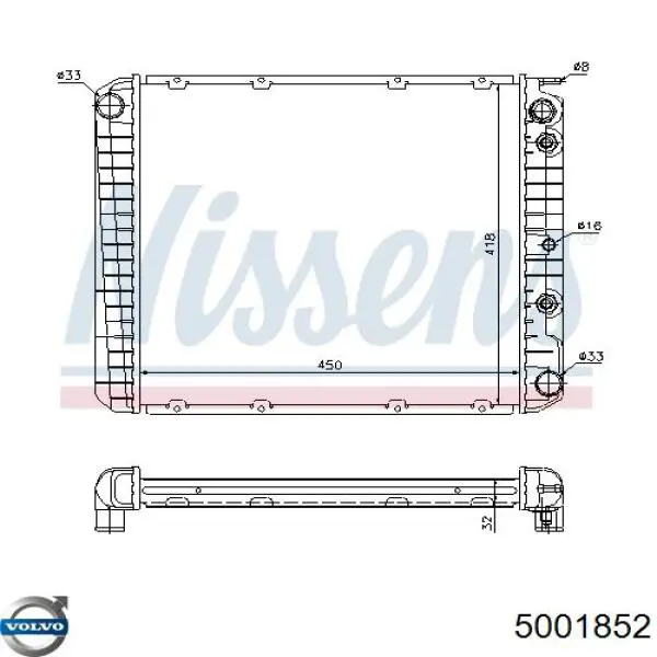 5001852 Volvo radiador refrigeración del motor