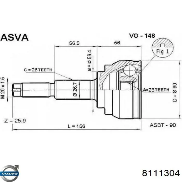 8111304 Volvo árbol de transmisión delantero izquierdo