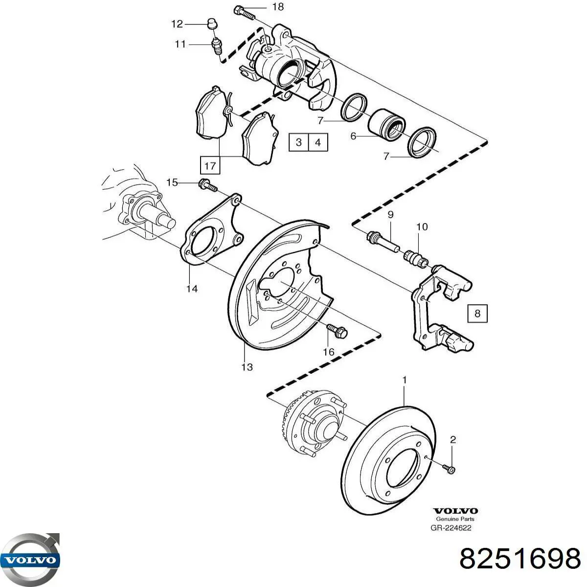 8251698 Volvo pinza de freno trasera izquierda