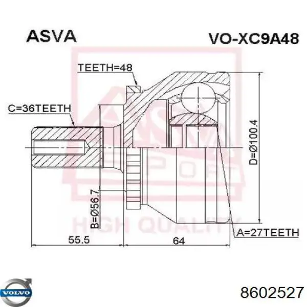 8602527 Volvo árbol de transmisión delantero izquierdo