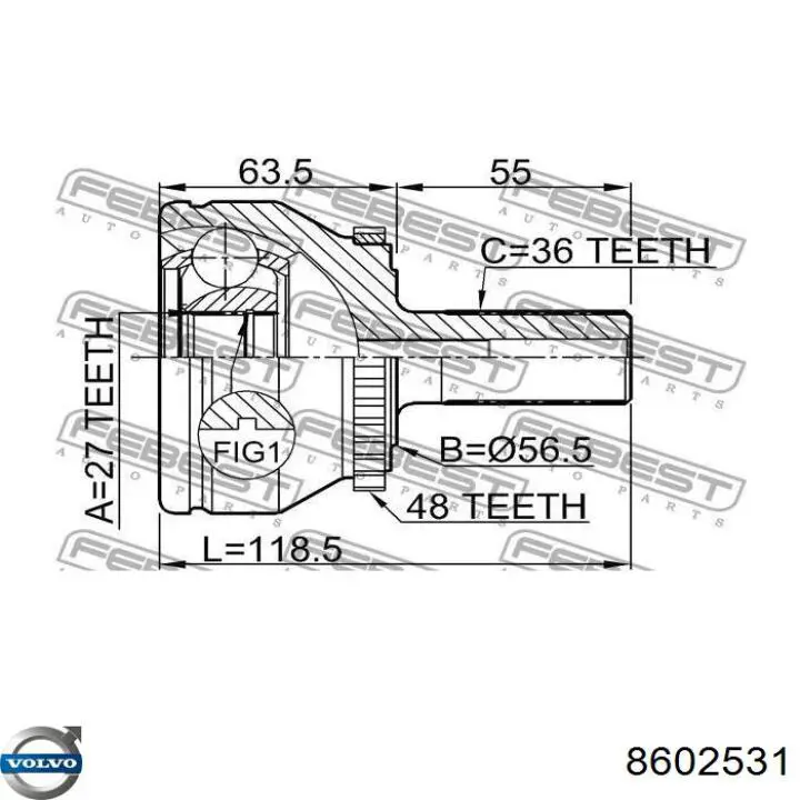 8602531 Volvo árbol de transmisión delantero izquierdo