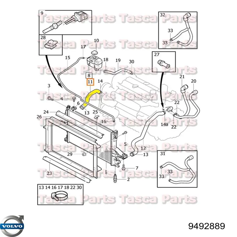 9492889 Volvo tubería de radiador arriba