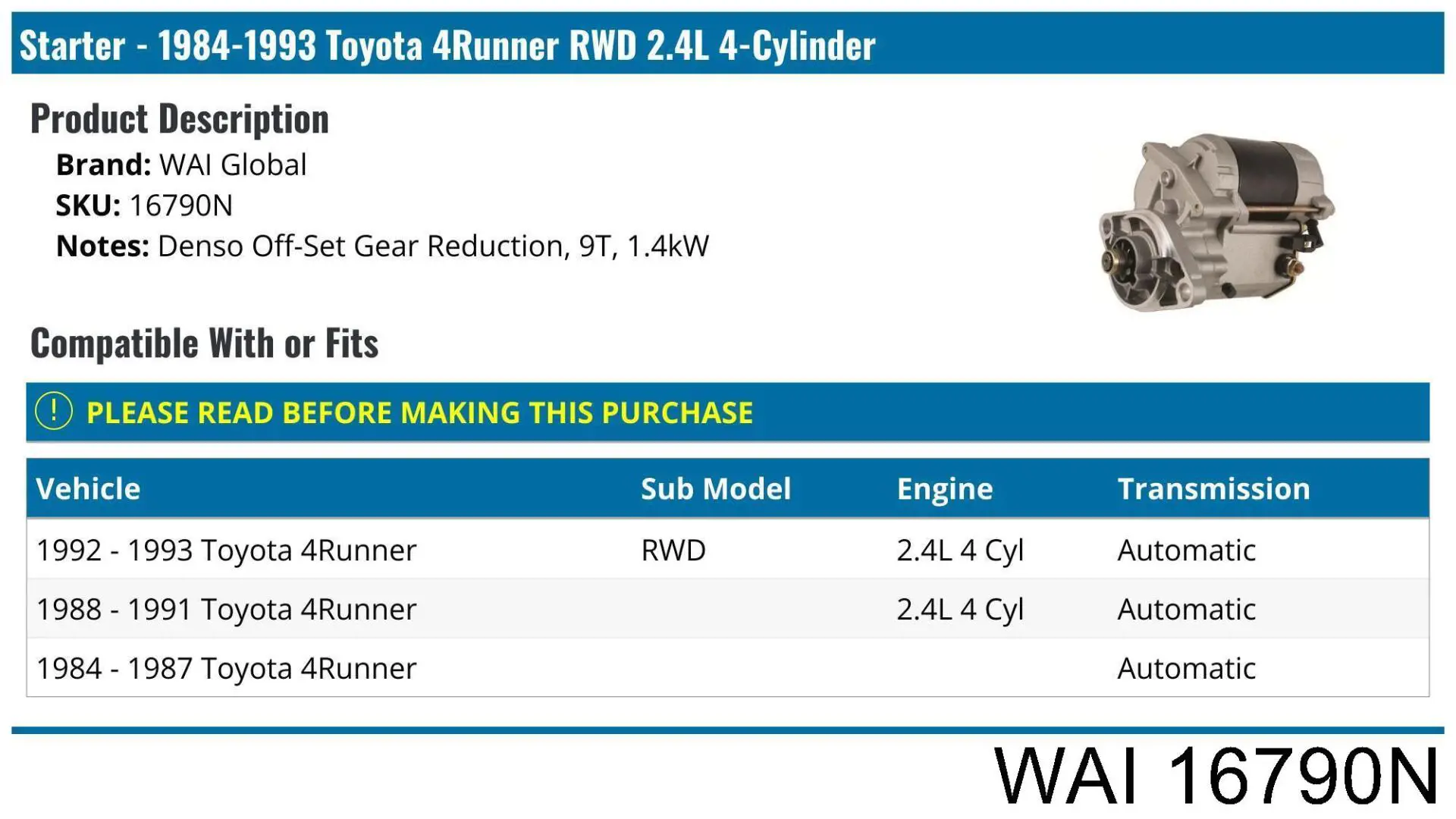 2810034043 Toyota motor de arranque