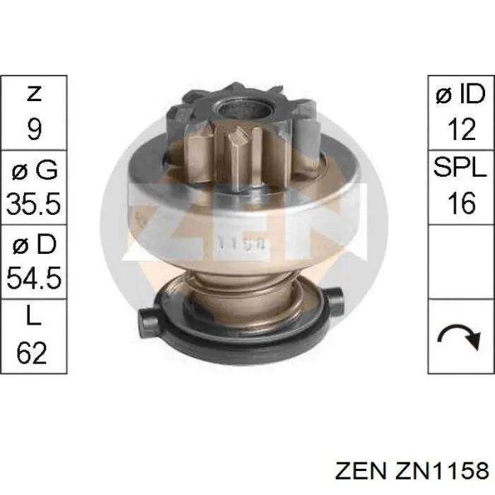 ZN1158 ZEN bendix, motor de arranque