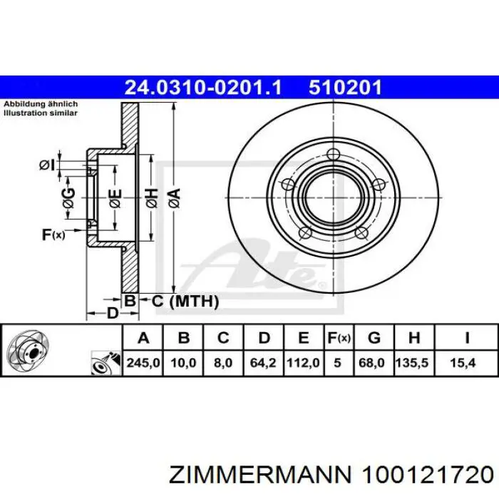 100121720 Zimmermann disco de freno trasero