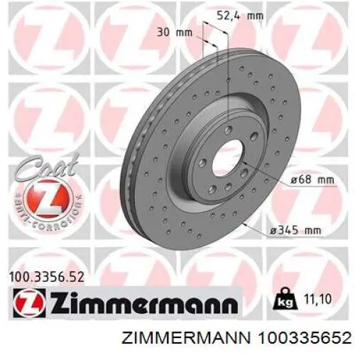 100.3356.52 Zimmermann freno de disco delantero