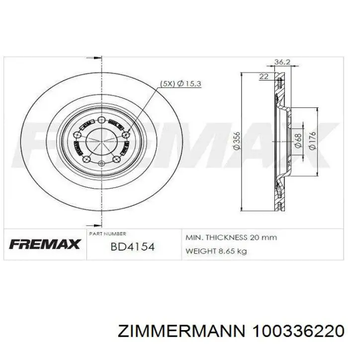 100336220 Zimmermann disco de freno trasero