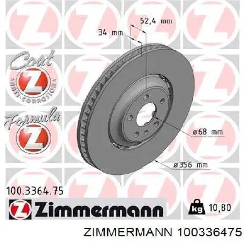 100.3364.75 Zimmermann freno de disco delantero