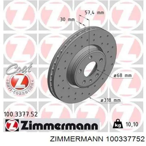 100337752 Zimmermann freno de disco delantero