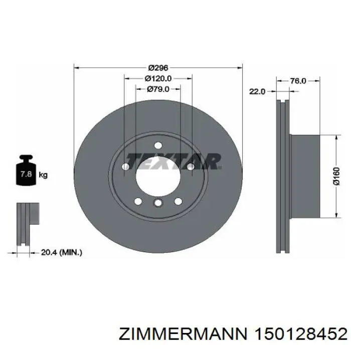 150.1284.52 Zimmermann freno de disco delantero