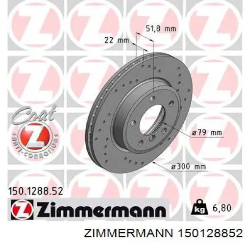 150.1288.52 Zimmermann freno de disco delantero