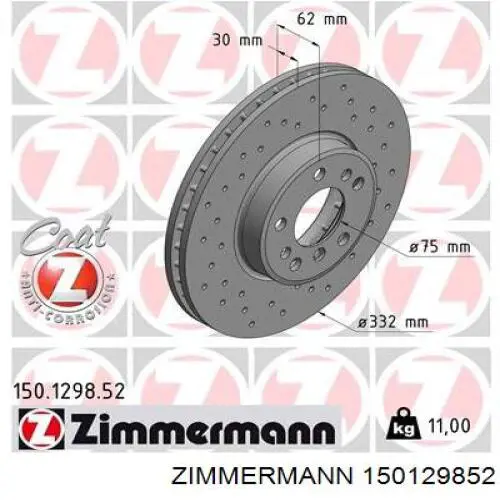 150.1298.52 Zimmermann freno de disco delantero