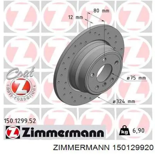 150.1299.20 Zimmermann disco de freno trasero