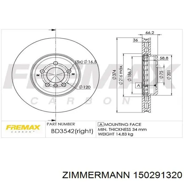 150291320 Zimmermann freno de disco delantero