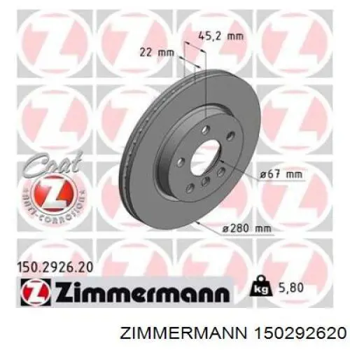 150.2926.20 Zimmermann freno de disco delantero