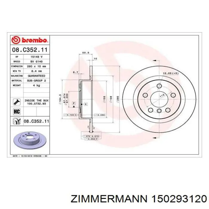 150293120 Zimmermann disco de freno trasero