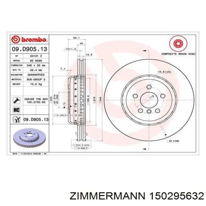 150.2956.32 Zimmermann freno de disco delantero