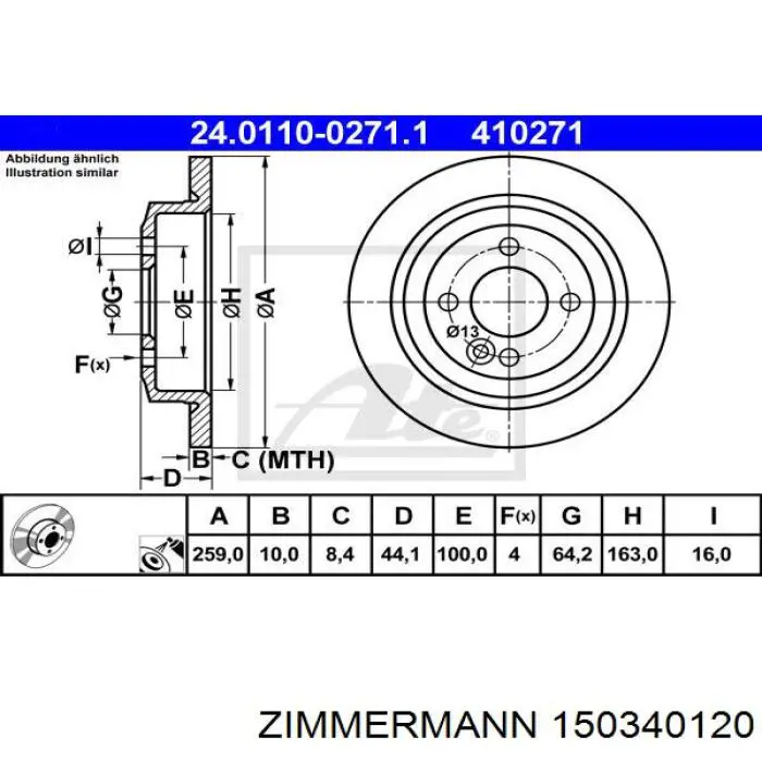 150340120 Zimmermann disco de freno trasero